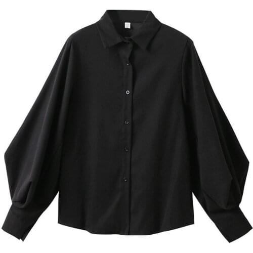 Deeptown Lantern Sleeve Womens Tops and Blouse 2021 Spring Summer Korean Style Ladies Tops Elegant Long Sleeve Shirt White Black