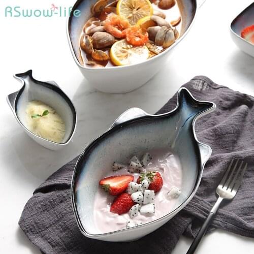 Fish-Shaped Large Soup Bowl Hotel Western Restaurant Fruit Salad Ceramic Noodle Dish Seasoning Plates Individual Tableware Set