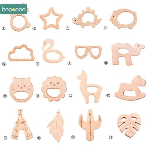 Bopoobo 1pc Baby Toys Wooden Teether Animal Teething For New Born Play Gym Accessories Diy Pendant Chewable Tiny Rod Teethers