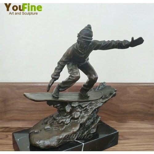 Surfing Bronze Sculpture Surfing Sports Boy Bronze Statue Surfer Sculptures Bronze Art Crafts For Home Hotel Decor Ornament