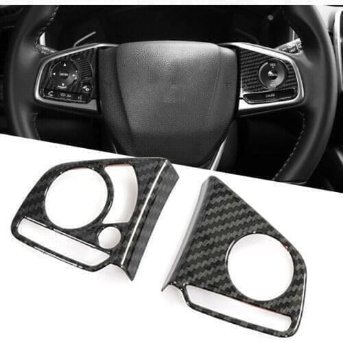 2Pcs Auto Steering Wheel Cover Carbon Fiber ABS Decoration Trim For Honda CRV CR-V 2017 2018 2019 2020 2021 Deluxe Version
