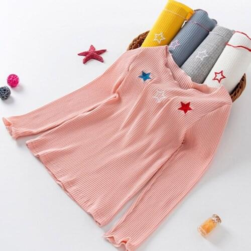 Girls Long-Sleeved Bottoming Shirt 2020 Autumn New Korean Lycra Cotton T-shirt for Girl Ruffled Embroidered Top Thin