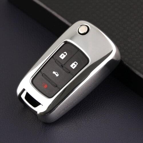 Flip Car Key Fob Case Cover For Buick LaCrosse Regal Encore Cascada Verano Chevrolet Cruze Malibu Camaro Equinox Trax Silver