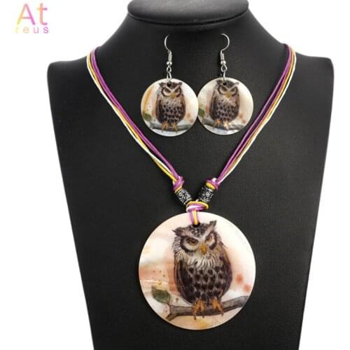 Natural Shell jewelry sets for women heart drop earrings round pendant necklace set bijoux femme wax rope chain boho ethnic new