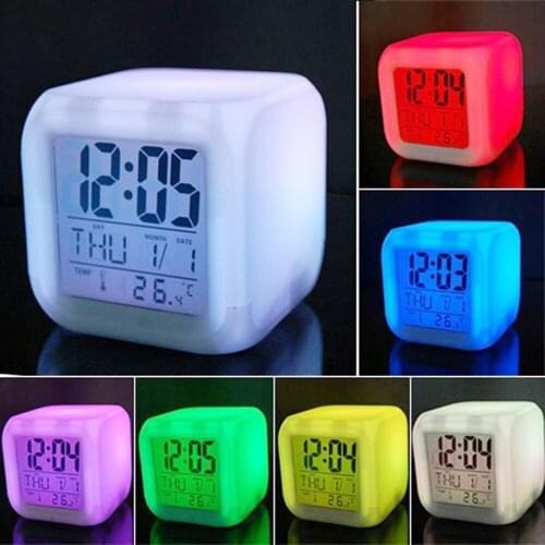 Multi-Function Bedroom Children Kids 7 Color LED Change Color Glow Digital Alarm Clock Night Glowing Electronic Clock With Light