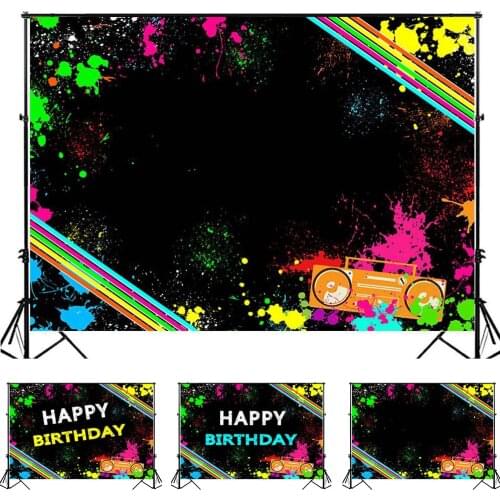 Mocsicka Neon Light Glow Party Backdrop for Photography Happy Birthday Party Photo Background Custom Graffiti Backdrops Decorate