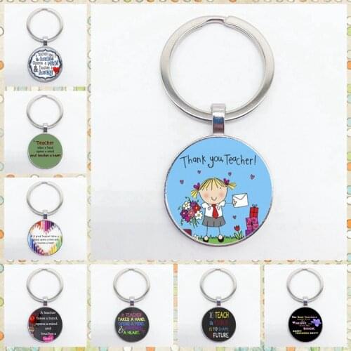 Fashion New Dear Teacher Keychain Exquisite Female Teacher Glass Pendant Keychain Teachers Day Gift