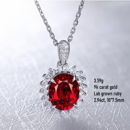 Pirmiana 2021 New Gemstone Jewelry 9k Gold Lab Grown Created Ruby Pendant Necklace Women Wedding Banquet Gifts