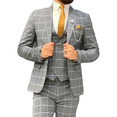 Tailor Made Suit Grey Windowpane Mens Suit Jacket And Pants Vest Mens Plaid Suit Custom Made Suits Men Suit Gray Custom Blazer