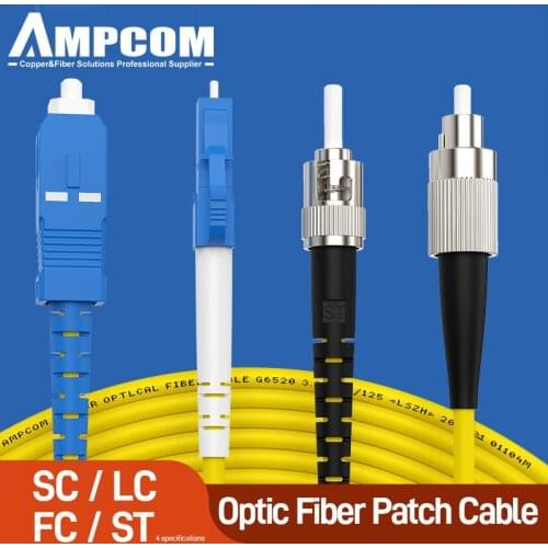 AMPCOM SC LC FC ST Optical Fiber Patch Cable Simplex 9/125μm UPC to UPC Single-mode Jumper Single Mode Patch-Cord SMF OS2
