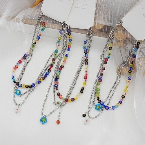 Summer Bohemia Fashion Necklace Sets Colorful Beaded Flower Trendy Statement Layered Necklace For Women SNE210053