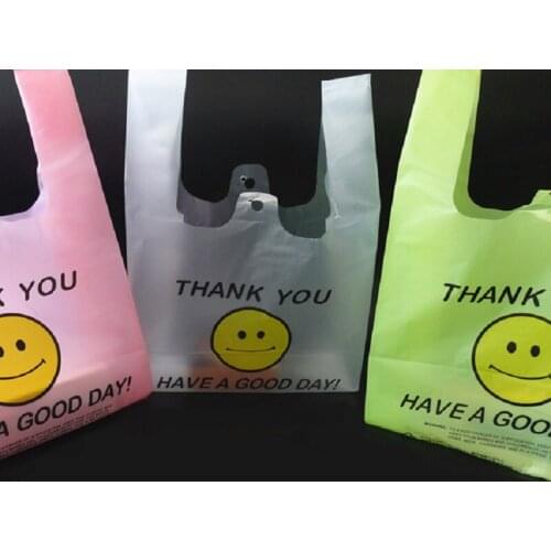 200pcs Transparent Bags Shopping Bag Supermarket Plastic Bags With Handle Food Packaging