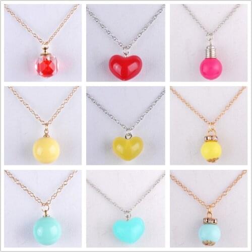 Resin colorful round ball bead heart necklace fashion girl heart-shaped pendant necklace choker fashion costume jewellery women