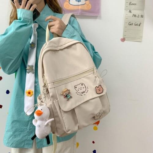 Bear Embroidery Backpack Women Small Fresh Girl School Bags Female Large Capacity Backpacks for School Japanese Harajuku Luxury