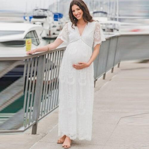 Women Pregnants Sexy Photography Props Short Sleeve Maternity Solid Lace Dress Maxi Gown Dresses For Pregnant Women Clothes