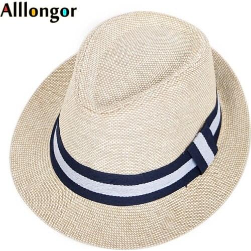 Summer Sunhat 2020 Fedoras Men Beach Sun Hat Plaid Print Fashionable Panama Straw Jazz Hat Women chapeau femme ete paille