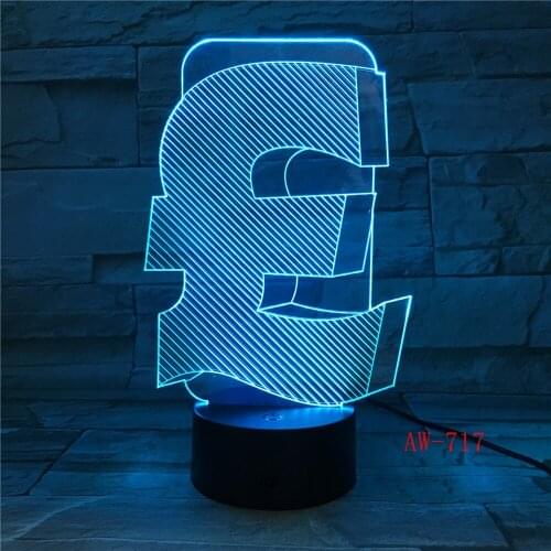 GBP Pound 3D LED Night Light RGB Changing United Kingdom 3D Table Lamp Novelty Symbol Nightlight Decoration for Xmas Gift AW-717