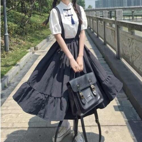 Women Ruffles Sleeveless Japanese Style Chic Trendy College Sweet Harajuku Elastic Waist Vestido Feminino Kawaii Lolita