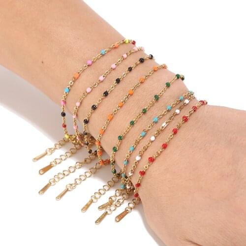 1pcs Stainless Steel Gold/Steel Tone Beaded Chain Bracelet Colorful Enamel Satellite Beads Bracelet Fashion Women Gifts