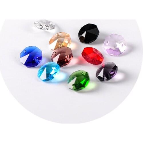 100pcs/lot 16 colors 14mm crystal glass octagon beads 2 holes freeshipping glass crystal octagon beads