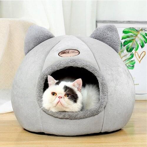 2-in-1 Foldable Cat Bed Kitten Cage Nest Indoor Cave House With Removable Soft Mat Kennel Winter Sleep Bag Washable Kitty Tent