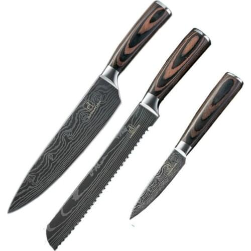 2019 Kitchen Knives Damascus Veins Stainless Steel Knives Color Wood Handle Paring Santoku 8 inch Slicing Chef Cooking Knife