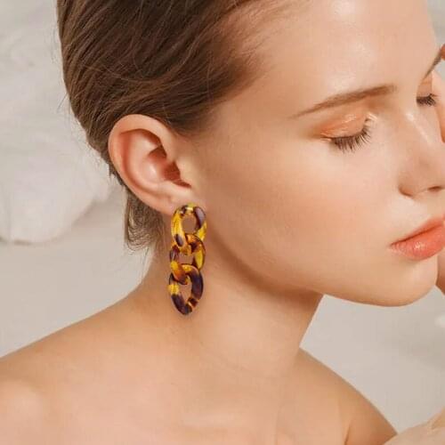 X&P 2021 Trendy Acrylic Tessere Earrings For Women Punk Korean Style Statement Dark brown Earrings Bohemian Jewelry Accessories