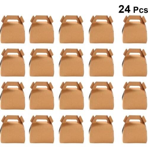 24pcs Portable Cake Box With Handle Baking Biscuits Packing Boxes Paper Cupcake Container DIY Gift Box Sweet Case Party Supplies