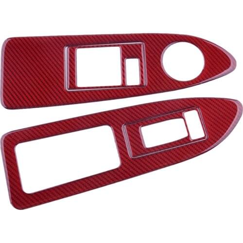 4Pcs/Set Red Door Window Switch Panel Trims Covers LHD Carbon Fiber Fit for Dodge Challenger 2008 2009 2010 2011 2012 2013 2014
