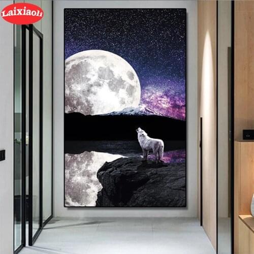 5D DIY Diamond Embroidery Moon starry wolf landscape Picture Of Diamond Painting Cross Stitch Mosaic New Arrival Wall Art