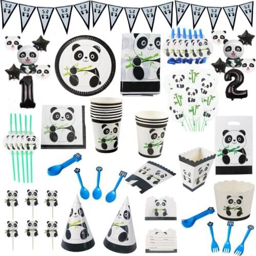 OEIN Cartoon Panda Theme Party Supply Happy Birthday Banner Napkin Panda Balloons Cake Toppers Gift Bags Baby Shower For Home