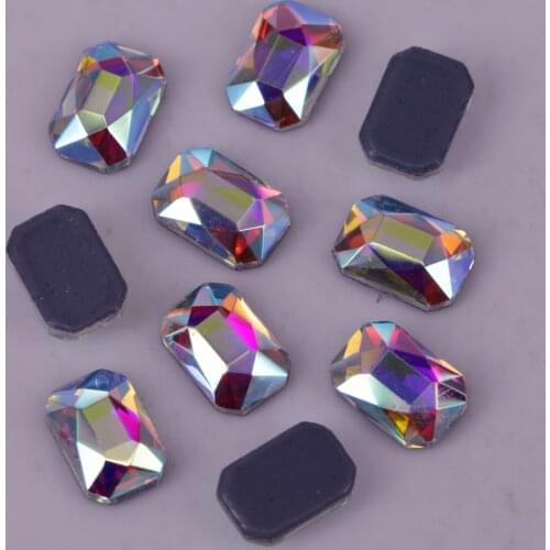Lead Free AAA 3x5mm, 4x6mm, 5.5x8mm Crystal AB Emerald Cut Flat Back Hotfix Rhinestones / Iron On Flat Back Crystals