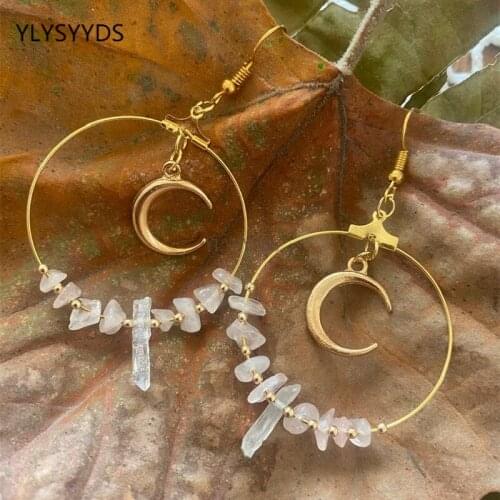 Bohemia Witch Hoop Quartz and Rainbow Fluorite Earrings Stars Dangle Jewelry Healing Halloween Statement Jewelry Women Gift