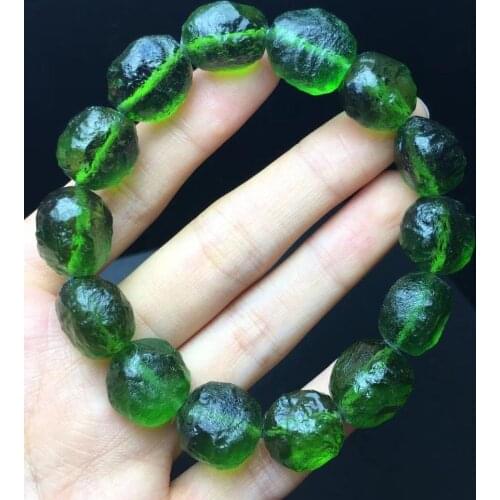 15mm Green GEM MOLDAVITE Meteorite Impact Glass Bead Bracelet
