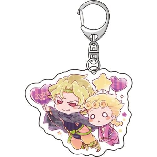 Anime Keychain JoJo Bizarre Adventure Man Key Chain for Women Accessories Cute Bag Pendant Keyring Acrylic Cartoon BL Gift