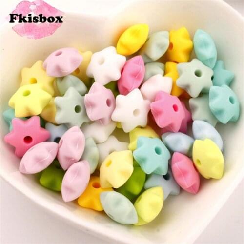 100PCS Food Grade Silicone Hexangular Star Teething Beads Necklace10MM Silicone Beads Jewelry Making Diy Pacifier Chain