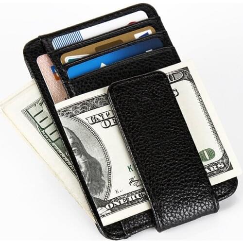 RFIDCredit Card Holder Wallet Men Women Genuine Leather Magnet Hasp Cash Clip Purse Slim Fashion Card Case minimalist Card Cover