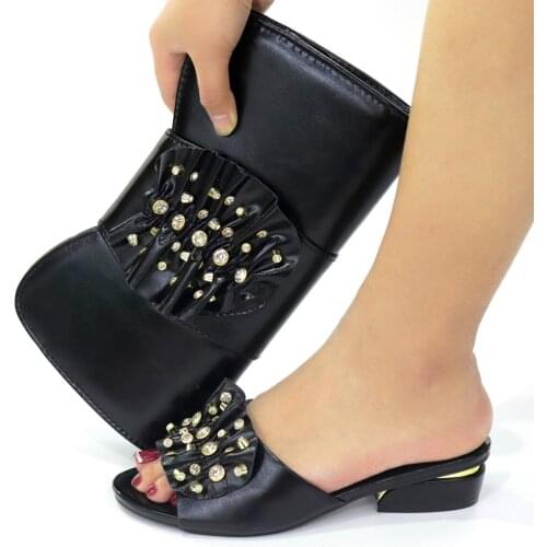 Doershow new fashion black Italian Shoes With Matching Bags African Women Shoes and Bags Set For Prom Party Summer Sandal!HOT1-4
