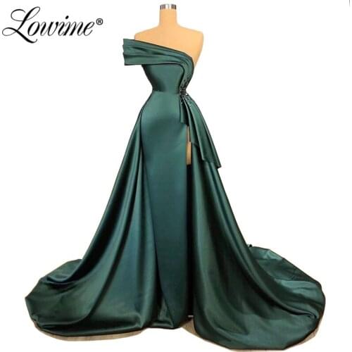 Saudi Arabia Elegant Green Evening Dresses Couture Mermaid Satin Prom Dresses Long Beaded Formal Dress Middle East Party Gowns
