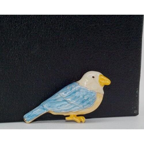 Animal color enamel, glaze blue, green bird, female pin, spot 2 colors