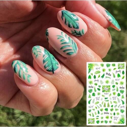 F-651 GREEN LEAVES 3d nail art stickers decal template diy nail tool decorations