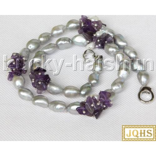 JQHS natural 17" 12mm baroque Freeform potato gray freshwater pearls Beaded Strand knotted necklace dragon clasp j11705