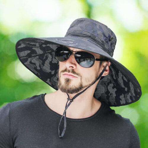 Mens Sunhat Summer Sunscreen Anti-ultraviolet Hat Male Outdoor Wide Eaves Fishing Climbing Travel Holiday Casual Cap H7253