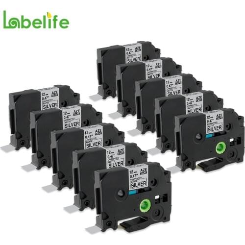 Labelife 10 Pack TZe-M931 TZ-M931 TZeM931 Matt Silver 12mm Compatible Brother Black on Matt Silver Laminated Label Printer Tape