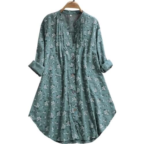 Summer Floral Print Plus Size Casual Blouse For Women Long Sleeve V-neck Elegant Tops Shirts Office Ladies Streetwear Blouses