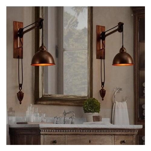 Loft Style LED Wall Sconce Iron Pulley Spindle Vintage Wall Lamp For Home Antique Wall Lights Indoor Lighting Luz De Pared