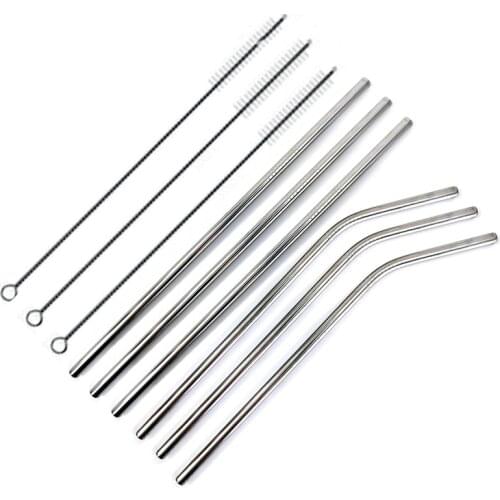 Reusable Drinking Straw High Quality 304 Stainless Steel Metal Straw with Cleaner Brush Sturdy Bent Straight Drinks Straw