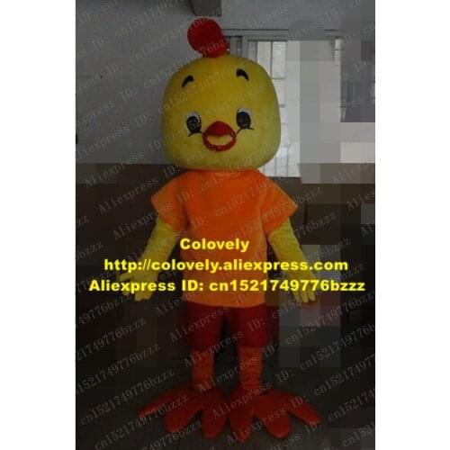Fancy Yellow Chicken Mascot Costume Mascotte Birdie Fledging Chick Biddy With Orange Shirt Red Shorts Adult No.3790 Free Ship