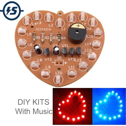 DIY Kit Music Flash Light Kits 18 LEDs Heart-Shaped Red Blue Dual-Color Flashing Happy Birthday Music Gift Electronic Fun Parts
