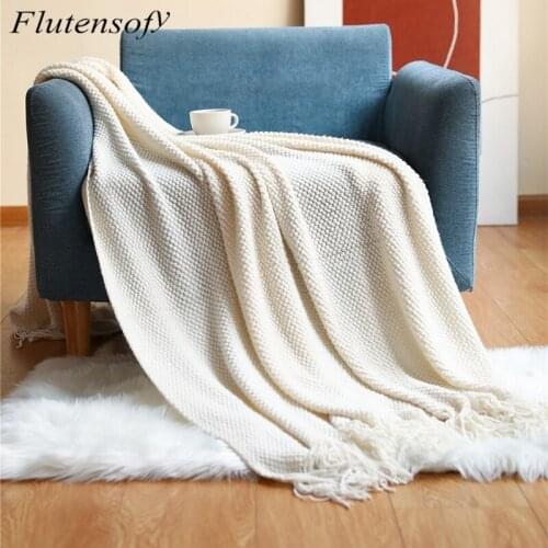 Nordic Style Cashmere-like Bedspread Portable Sofa Bed Blanket 130x240 Woven Stitch Blanket With Tassel Home Sleeping Blanket